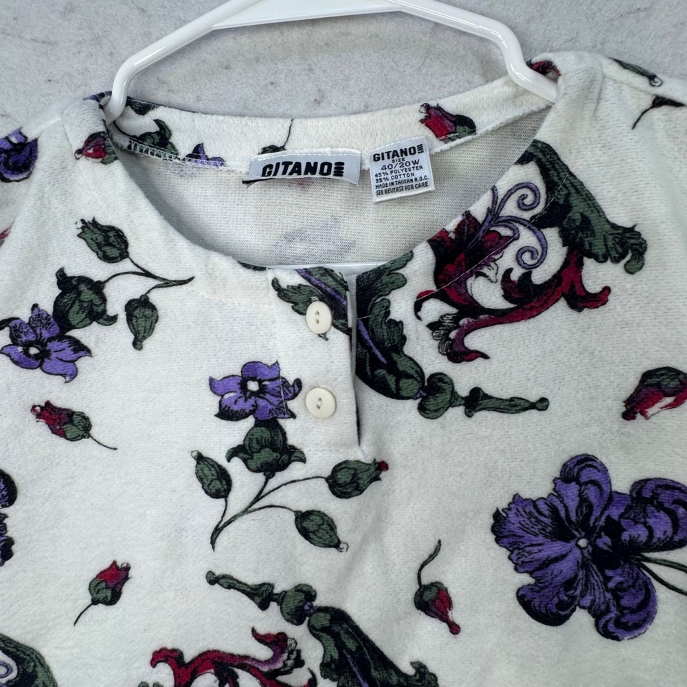 VTG Gitano Knit Pullover Women 20W White Floral Henley LS Cottagecore Cropped - Picture 11 of 11